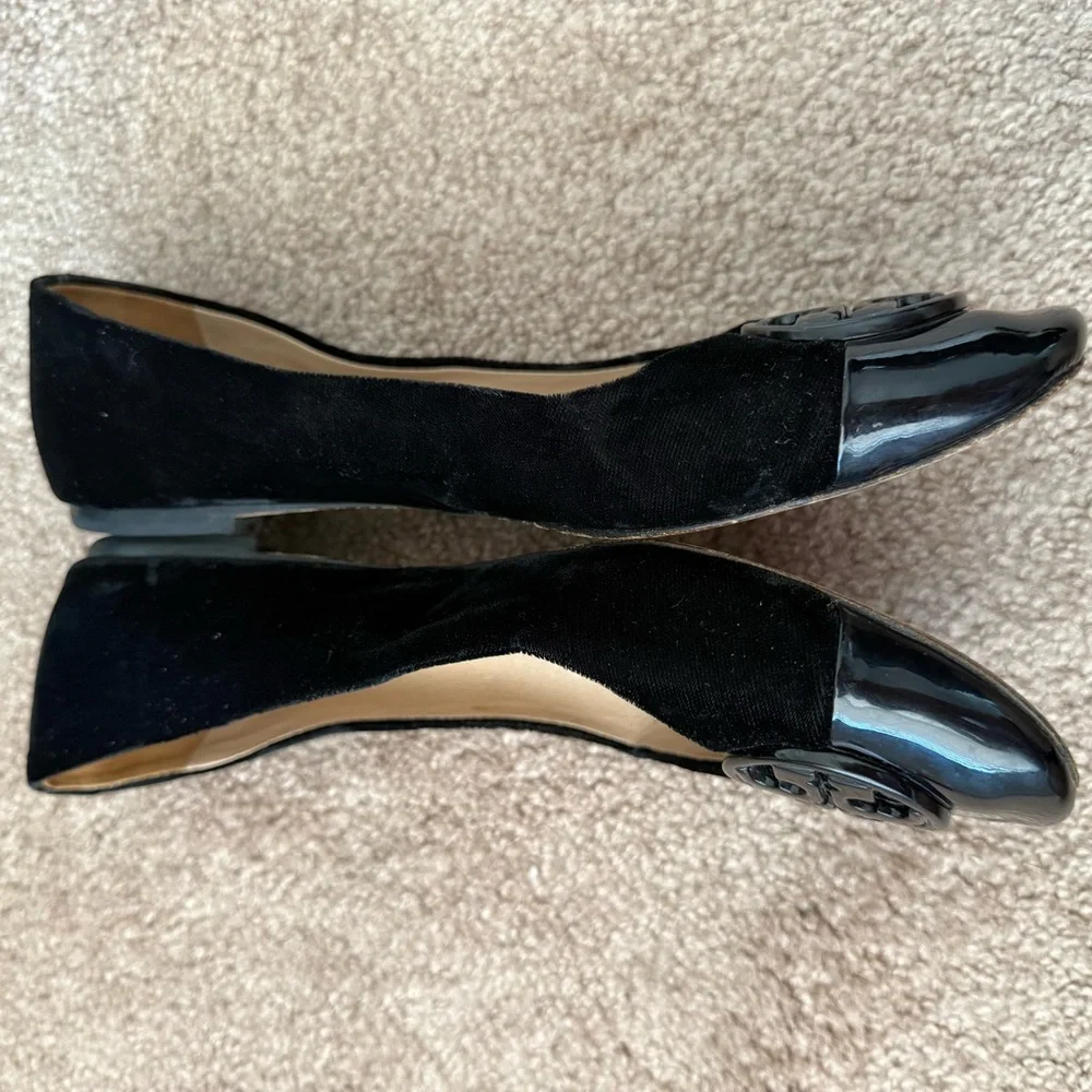 Tory Burch Black Velvet Patent Leather Ballet Flats